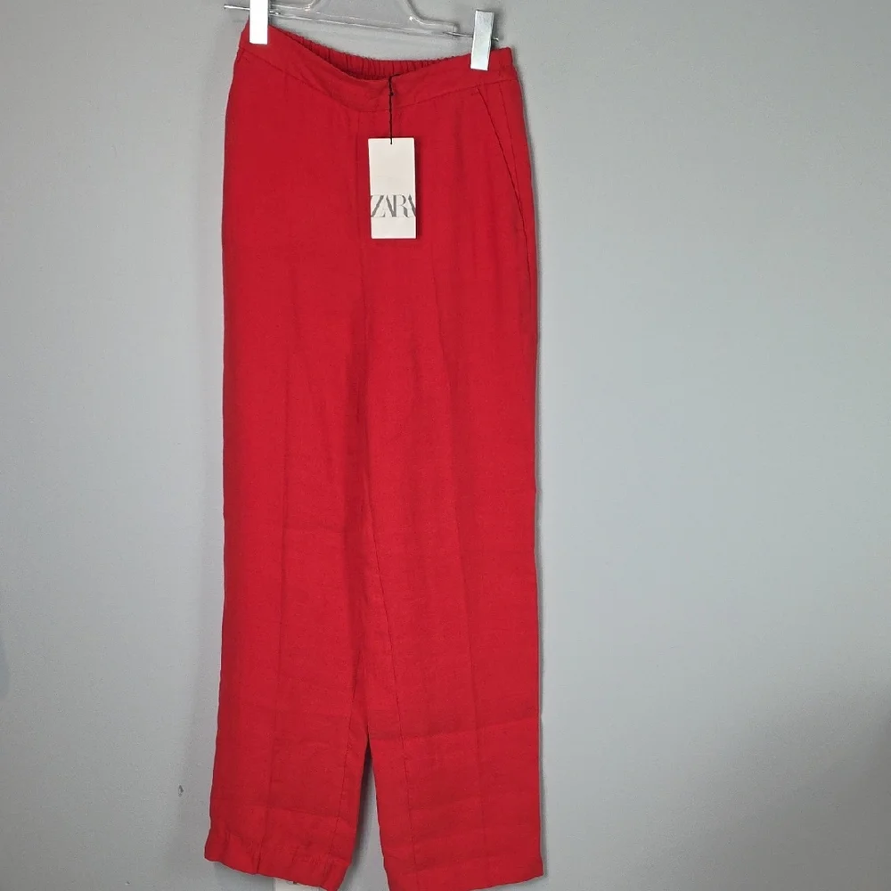 NEW ZARA red pull on wide leg pants womens size xs 26x32